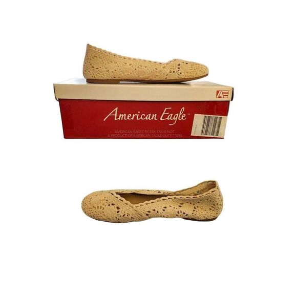 American Eagle 6.5 Beige Crochet Lace Flats New In Box - Picture 1 of 5